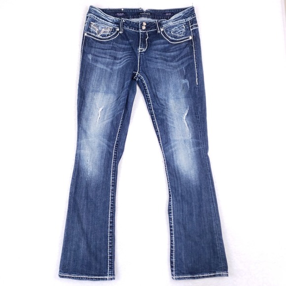 Vigoss The Chelsea Slim Boot Jeans Women's 13/14 Distressed Blue Denim 33L - Picture 1 of 12